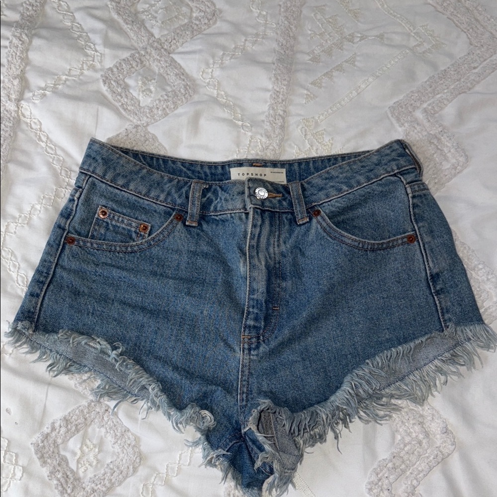 Topshop Blue Jean Shorts Distressed Cut-Off Style